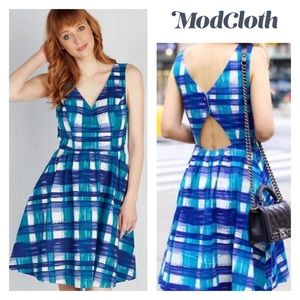 ModCloth Current Expression Dress Plaid Blue XS